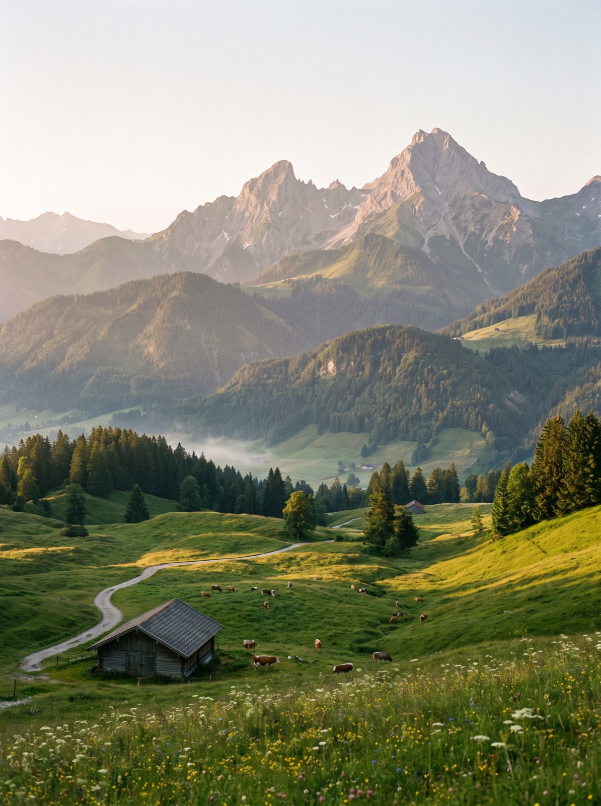 Blick auf die Allgäuer Berge und Wälder rund um das Hotel Allgäublick