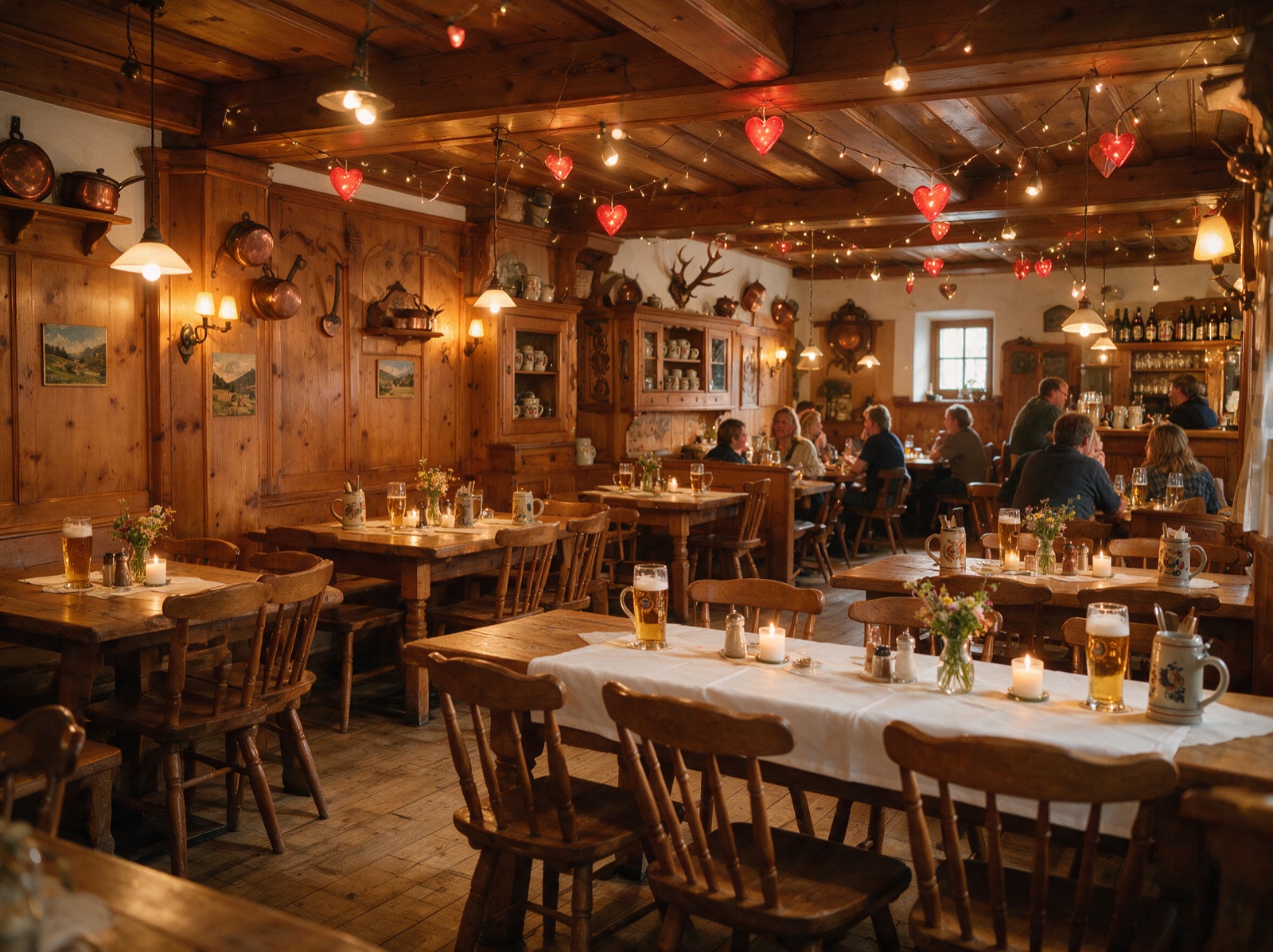 Gemütliche Gaststube des Gasthof Lindenhof mit Holzvertäfelung und warmem Licht