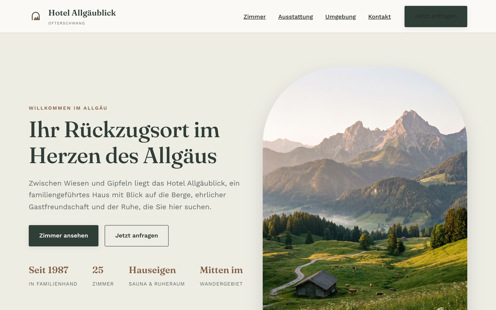 Beispielseite für ein Hotel im Allgäu