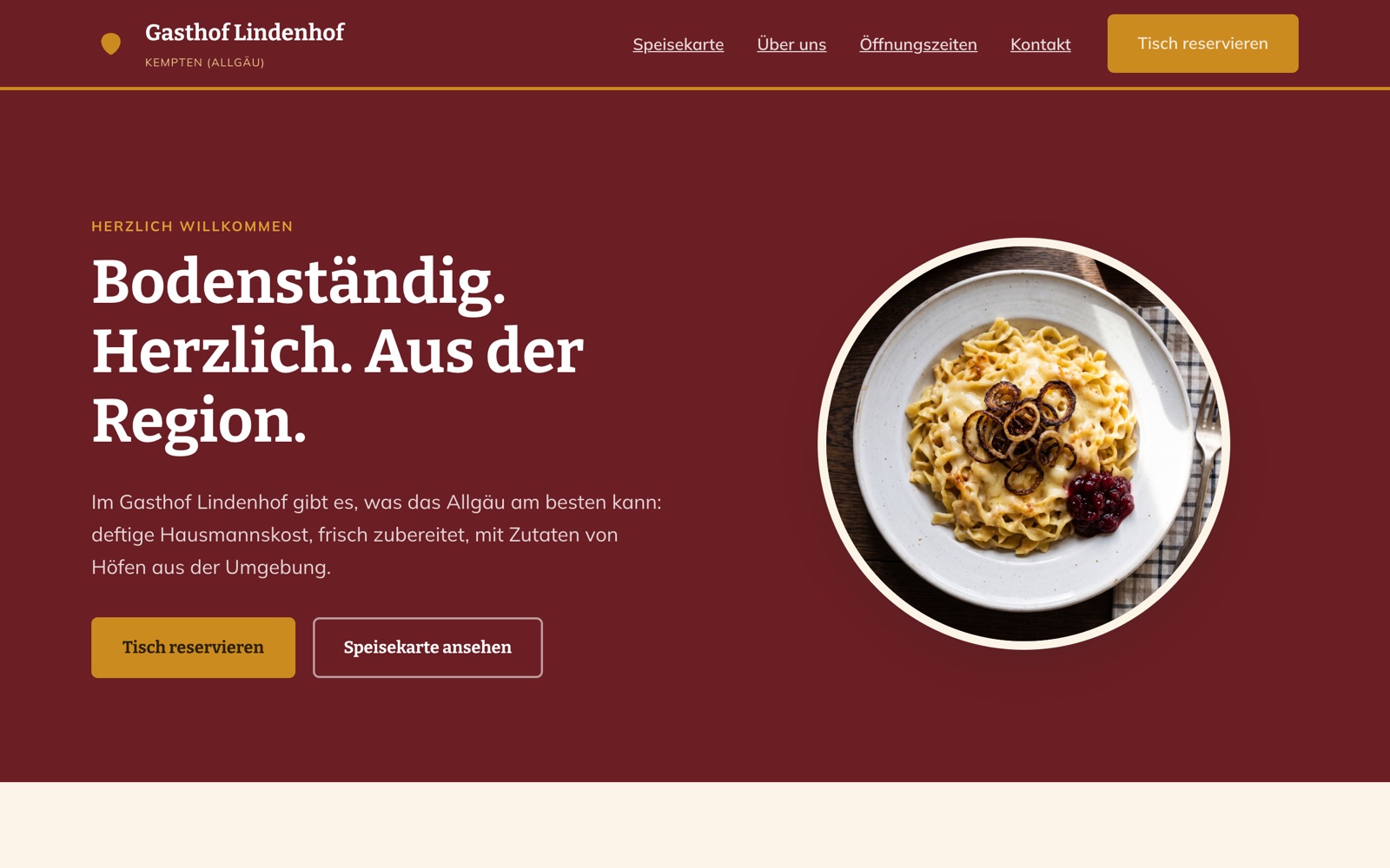 Beispielseite für ein Restaurant